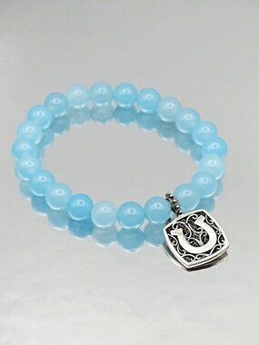 LORI BONN Blue Chalcedony Sterling Silver Horseshoe Charm Stretch Bracelet